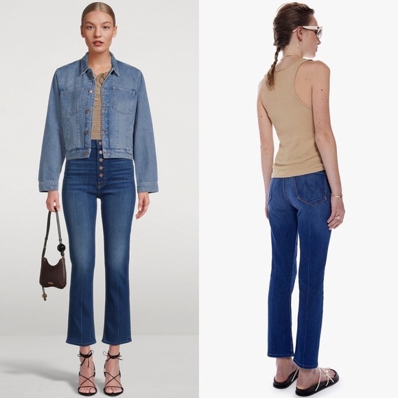 NWT MOTHER High Rise Button Fly Straight Leg Ankle Cropped Pixie Rider Jeans 31 - Picture 6 of 11